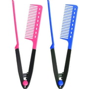 Heldig 2 Pieces Flat Iron Comb Straightening Comb Salon Hair Brush Combs Hairdressing Styling Hair Straightener V-shaped Straight Comb Straightener Rose Red, BlueB