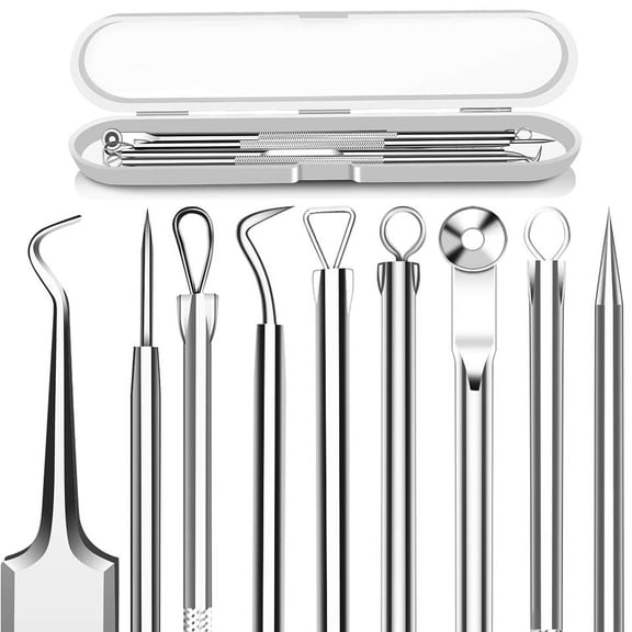 Heldig 5PCS Blackhead Remover Comedone Extractor, Curved Blackhead Tweezers Kit, Professional Stainless Pimple Acne Blemish Removal Tools Kit