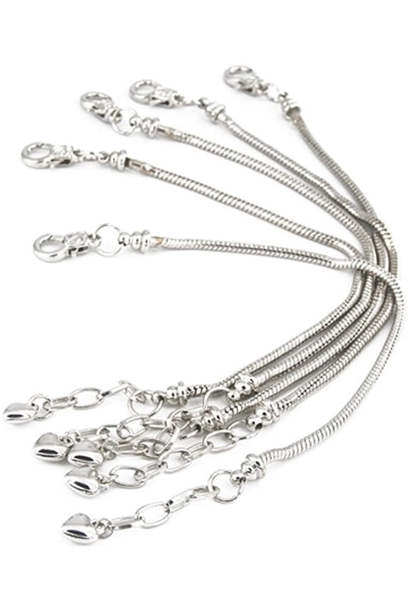 5pcs Silver Plated Snake Chain Charm Bracelet Starter with Classic Bead Lobster Clasp Fits All Beads