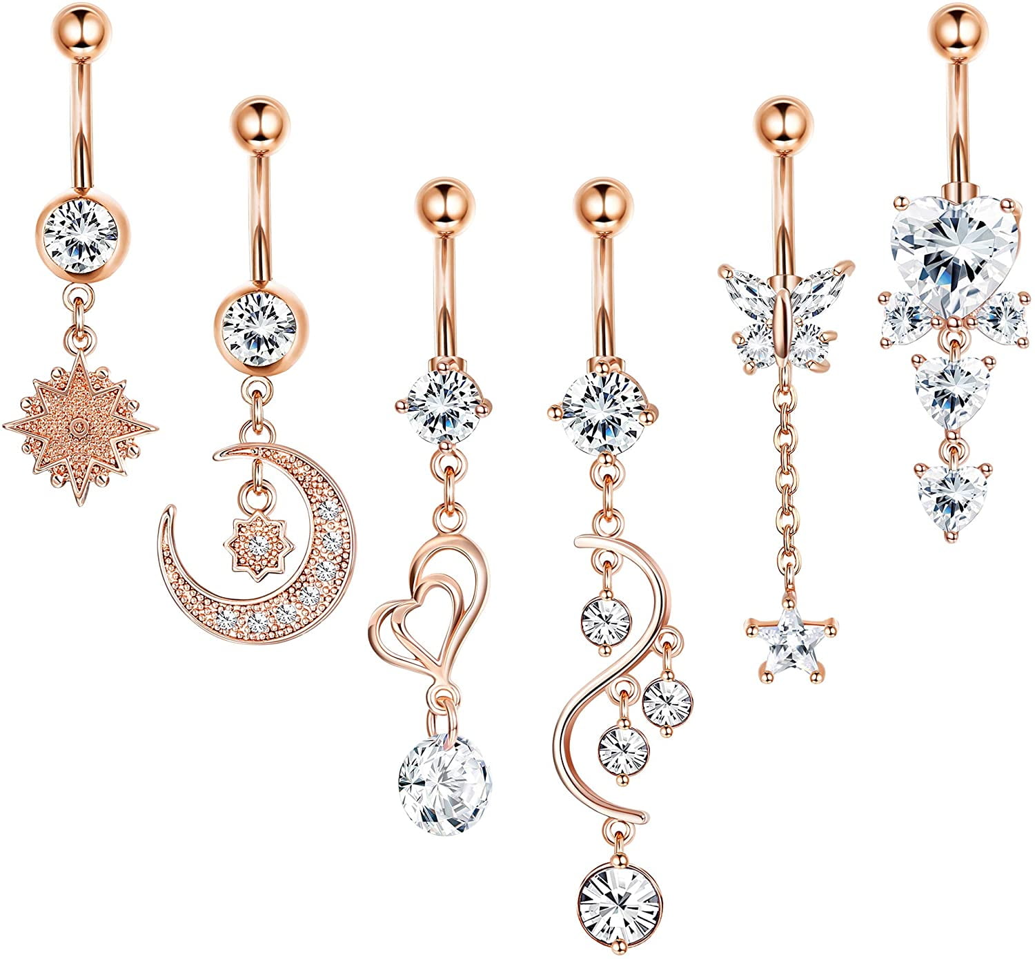 14G Navel Ring Starter Set Surgical Steel Belly Button Rings JFORYOU ...
