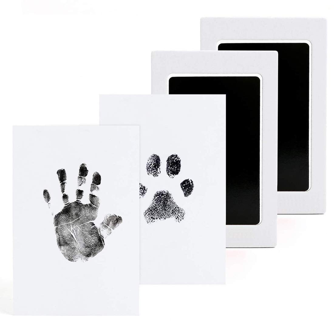 LelonHo 2 Pack Large Inkless Hand and Footprint Kit Clean Touch Ink Pad for  Baby Pet Paw Print Kit(2 Black Ink Pads,4 Imprint Cards)