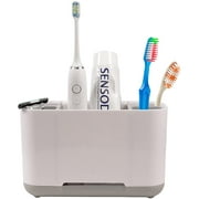 Heldig Electric Toothbrush Holder for Bathroom, Toothbrush, and Toothpaste Organizer Detachable for Easy Cleaning Toothbrush Caddy with 2 Adjustable dividers and Anti-Slip Base for Family&Kids(Blue)