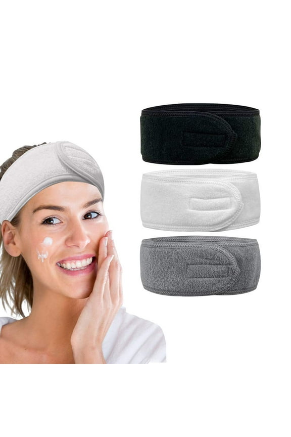Face Wash Headband for Women Head Warp Terry Cloth Adjustable Makeup Headband Girl Hair Band for Face Wash, Shower, Facial Spa,3-Pack)