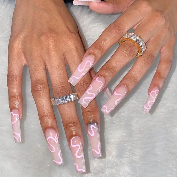 Heldig French Luxury Fake Nails Extra Long Acrylic False Nails with Glue Sticker Prom Women's Nails False Nail - Tips, 24 Piece AssortmentB