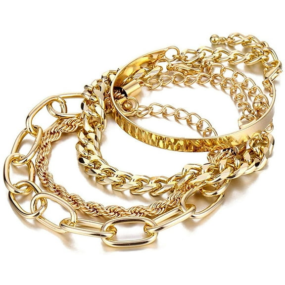 Gold Bracelets for Women, 14K Gold Plated Dainty Layered Chain Bracelets Adjustable Cute Charm Bangle Link Bracelet Set