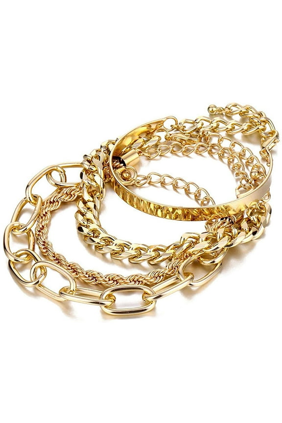 Gold Bracelets for Women, 14K Gold Plated Dainty Layered Chain Bracelets Adjustable Cute Charm Bangle Link Bracelet Set