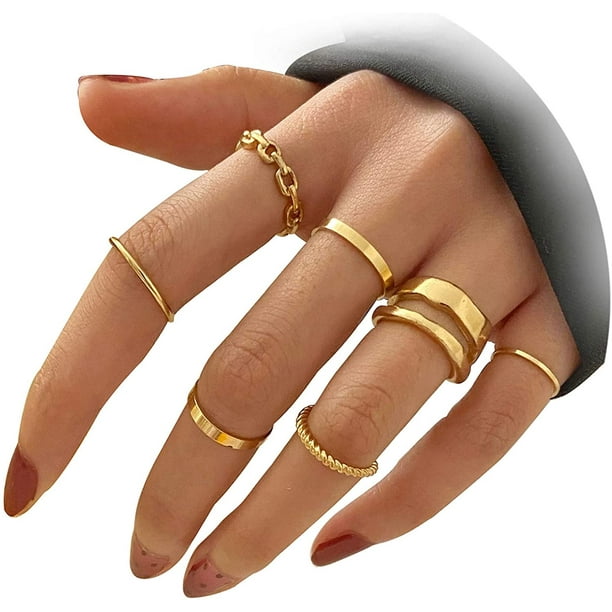 Heldig Gold Knuckle Rings Set for Women Teen Girls Snake Chain Stacking Ring Vintage BOHO Midi Rings SIze MixedB