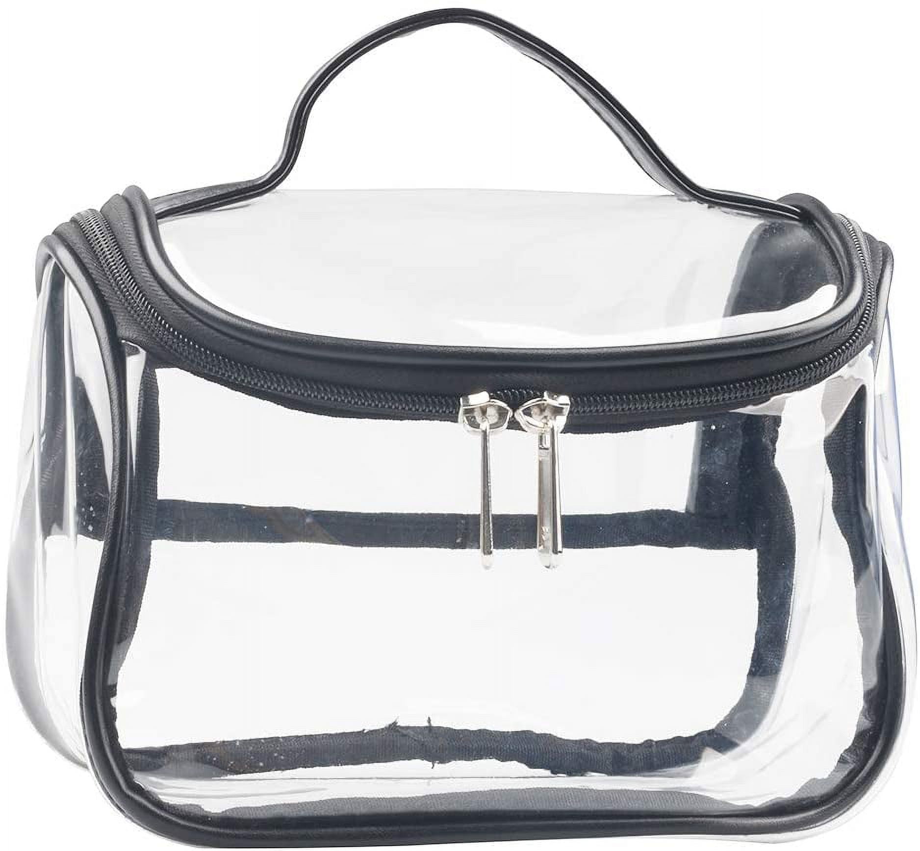 Heldig Heavy Duty Clear Cosmetic Bag, Waterproof Transparent Travel Makeup Toiletry Organizer Bag (Black)