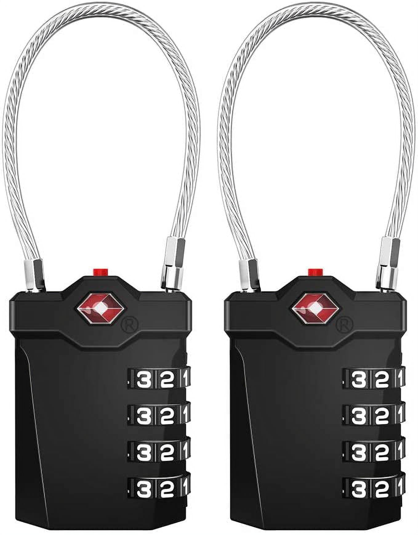 Heldig Luggage Lock, 4 Digit Combination Lock with Open Alarm, Cable Lock  for Gym Locker (2 Pieces, Black)B 