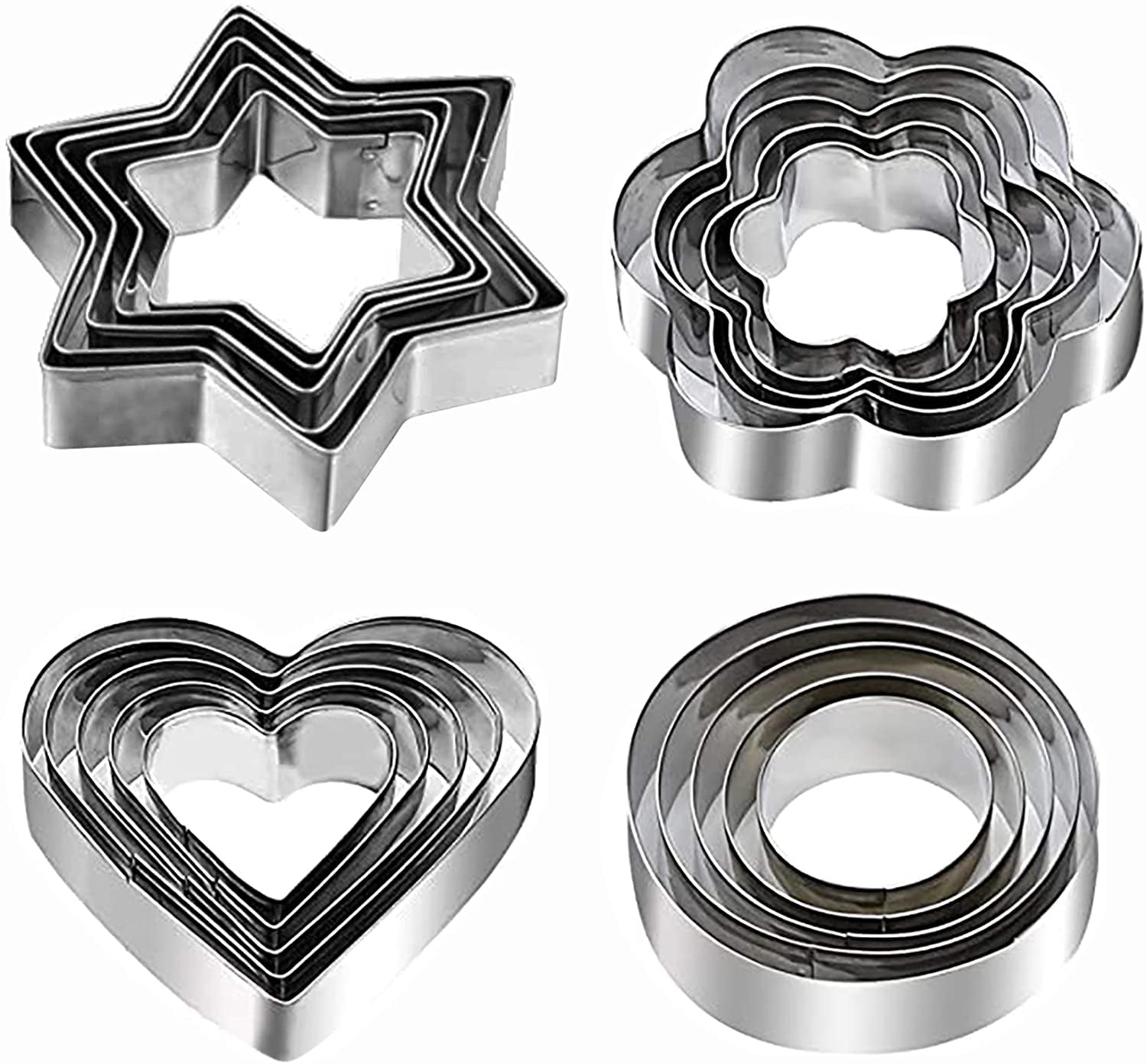 Heart Shape Cookie Cutter Set - 6 Pieces Valentine's Day Gift Stainless Steel Biscuit Pastry Cutters, Silver