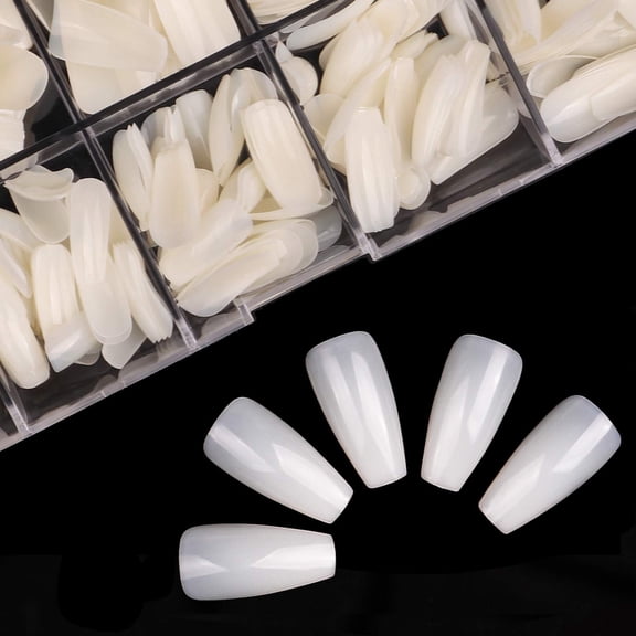 Heldig Natural Coffin Fake Nails - 500pcs Ballerina Acrylic Nails Full Cover Ballet Shape Artificial False Nail Tips 10 Sizes