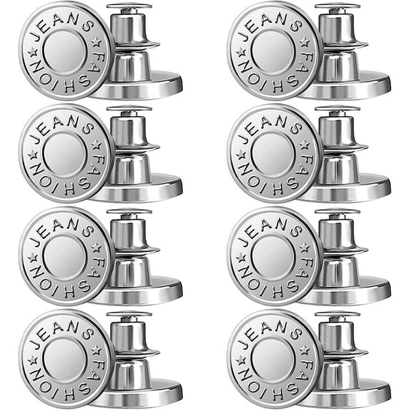 Heldig No Sew Silver Metal Jean Buttons Sewing Fasteners (8 Pack)
