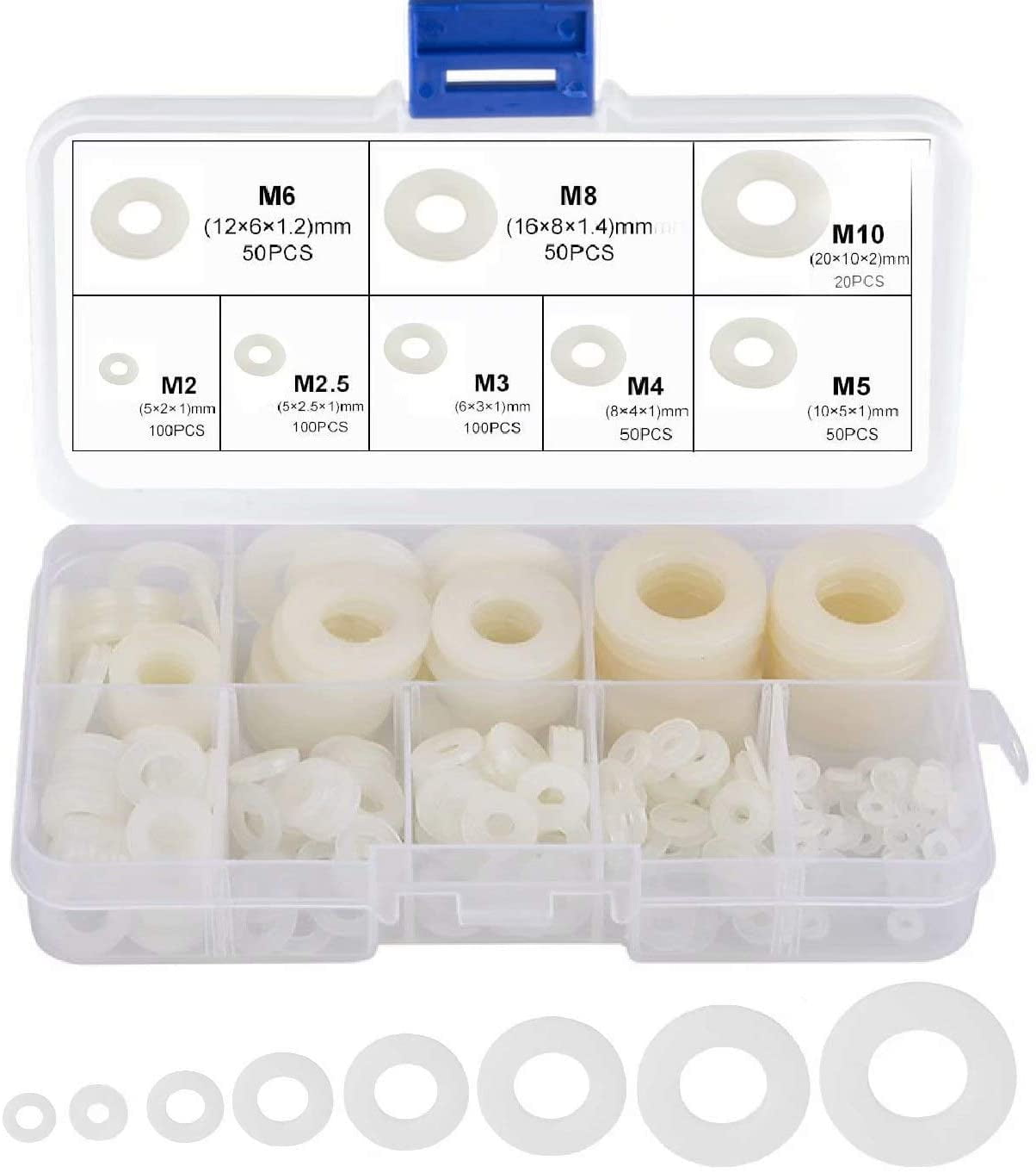 Heldig Nylon Washer Round Plastic Spacer for Flat Washer 520 Pieces