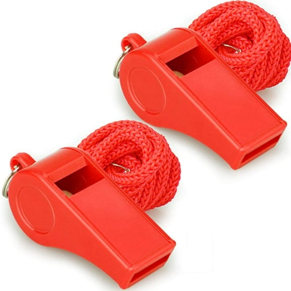 Heldig Red Emergency Whistles with Lanyard, Loud Crisp Sound, 2 Packs Plastic Whistles Ideal for Lifeguard, Self-Defense and Emergency
