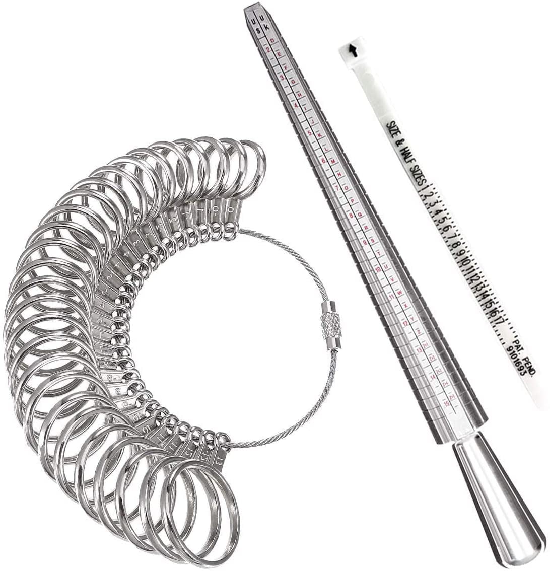 Meowoo Ring Sizer Measuring Tool Aluminum Ring Mandrel and Finger Gauges (Metal Ring Sizer Tool Set)