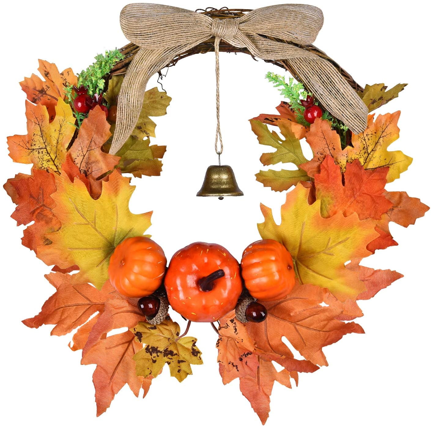 Heldig Shiny Flower Artificial Wreath Maple Pumpkin Wreath