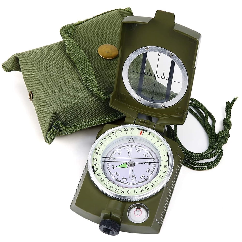 Heldig Survival Compass, Military Compass Hiking, Orienteering Lensatic Compass, Waterproof Navigation Compasses, Survival Emergency Luminous Sighting CompassB