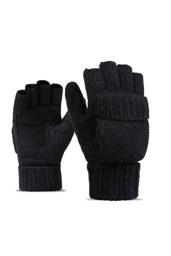 Thermal Insulation Fingerless Texting Wool Gloves Unisex Winter Warm Knitted Convertible Mittens Flap Cover