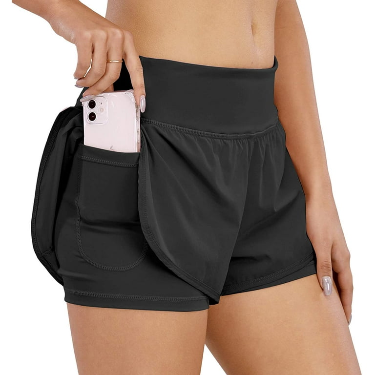 Heldig Women Athletic Shorts with Inner Zipper Pockets Loose Gym Yoga Shorts  Quick-Dry Workout Sports Active Running ShortsB 