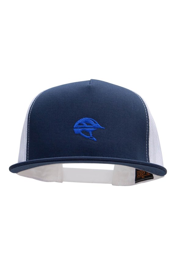 Helemet Embroidered Classic 5 Panel Mesh Trucker Snapback - Navy White OSFM