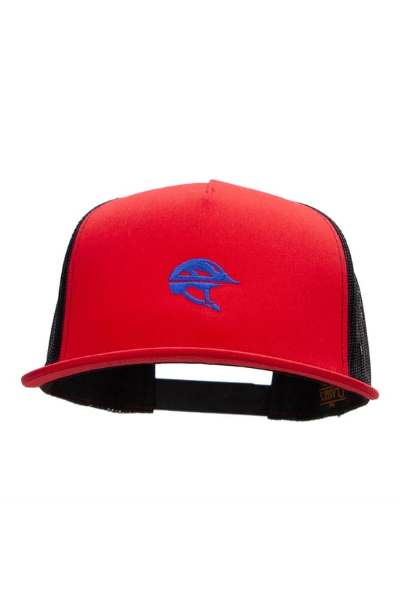 Helemet Embroidered Classic 5 Panel Mesh Trucker Snapback - Red Black OSFM