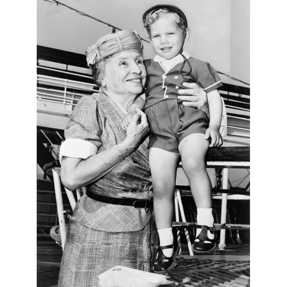 Helen Adams Keller N(1880-1968). American Writer And Lecturer. Helen Keller With Two-Year-Old Donald Hart On Board The