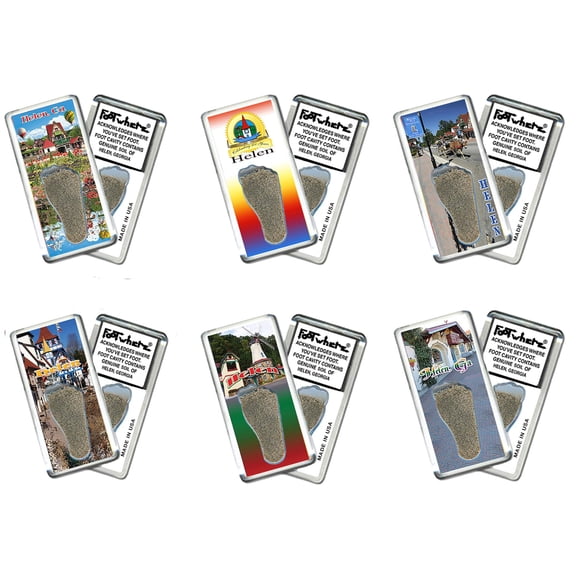 Helen, GA FootWhere Souvenir Fridge Magnet. 6 Piece Set. (HL200 - Assorted)