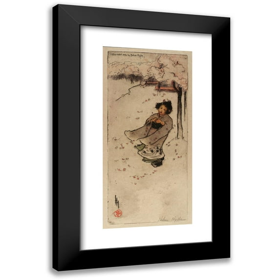 Helen Hyde 10x18 Black Modern Framed Museum Art Print Titled - Cherry Snow (1906)