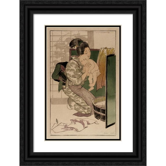 Helen Hyde 11x14 Black Ornate Wood Framed Double Matted Museum Art Print Titled: The Bath (1905)