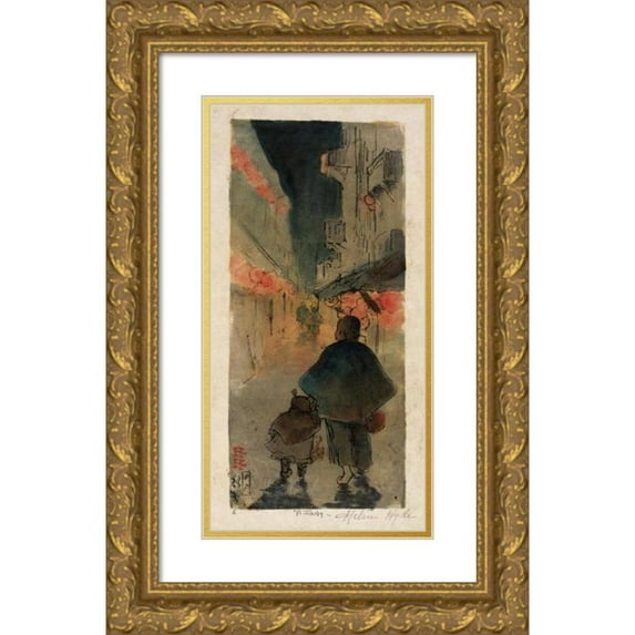 Helen Hyde 11x18 Gold Ornate Wood Frame and Double Matted Museum Art Print Titled - Alley in Chinatown (1898)