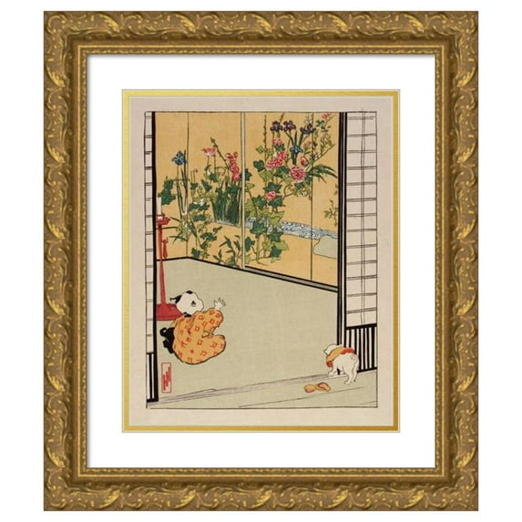 Helen Hyde 12x14 Gold Ornate Wood Frame and Double Matted Museum Art Print Titled - Interior Decoration (1900)
