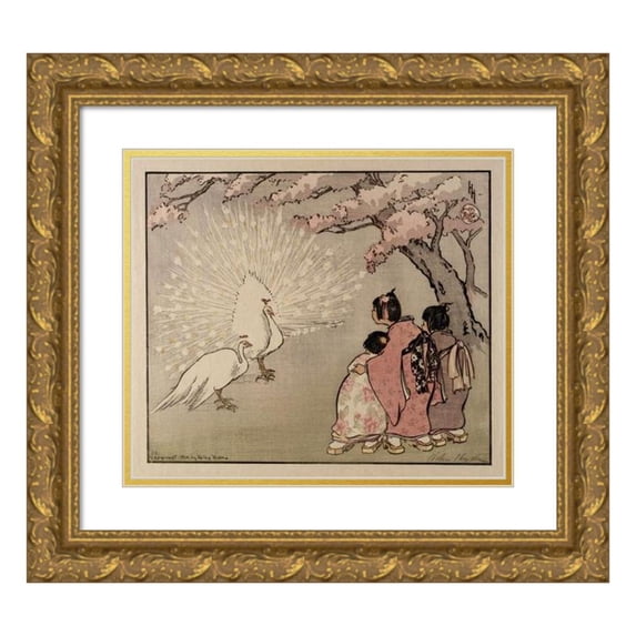 Helen Hyde 14x12 Gold Ornate Wood Frame and Double Matted Museum Art Print Titled - The White Peacock (1914)