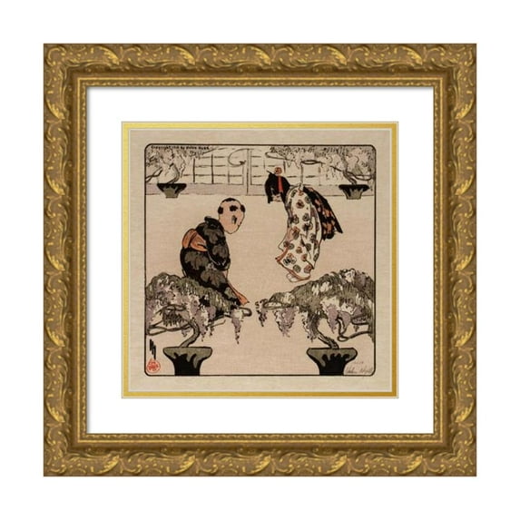 Helen Hyde 20x20 Gold Ornate Framed and Double Matted Museum Art Print Titled - The Greeting (1910)