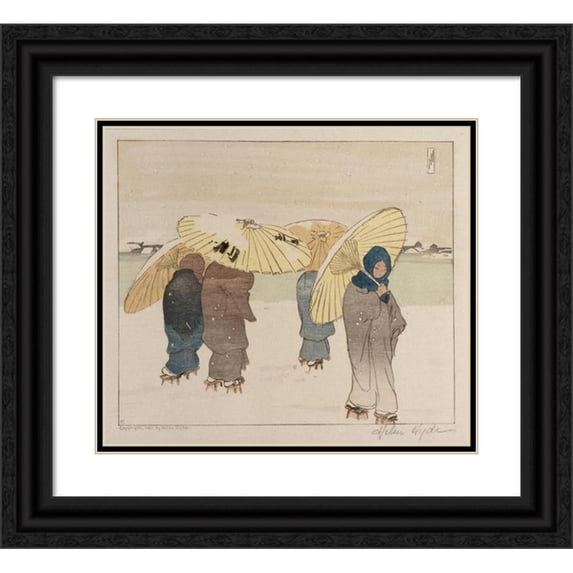 Helen Hyde 22x20 Black Ornate Framed Double Matted Museum Art Print Titled: A Snowy Day (1901)