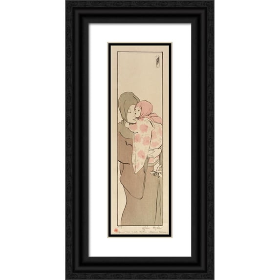 Helen Hyde 7x14 Black Ornate Wood Framed Double Matted Museum Art Print Titled: A Japanese Madonna (1900)