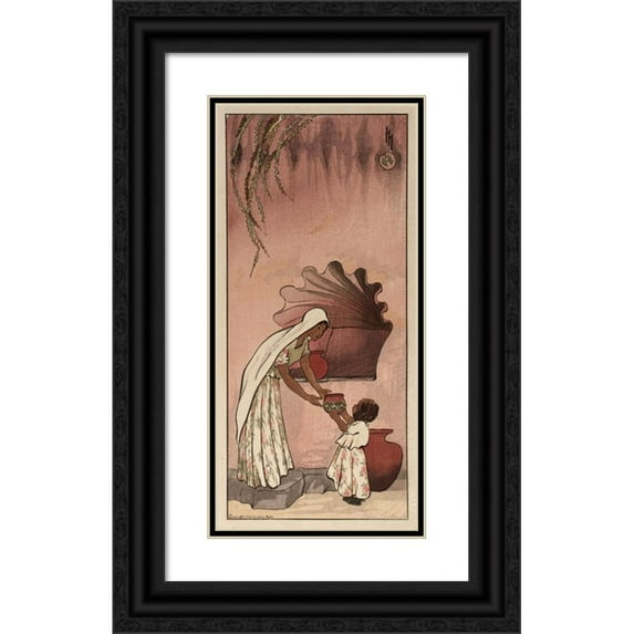 Helen Hyde 9x14 Black Ornate Wood Framed Double Matted Museum Art Print Titled: A Mexican Rebecca (1912)