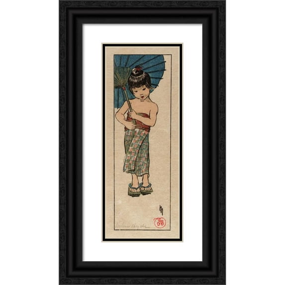 Helen Hyde 9x18 Black Ornate Wood Framed Double Matted Museum Art Print Titled - A Summer Girl (1905)