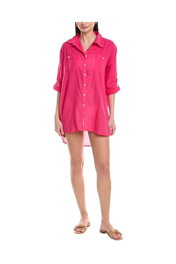 womens Camp Shirt Cover-Up, s, Pink
