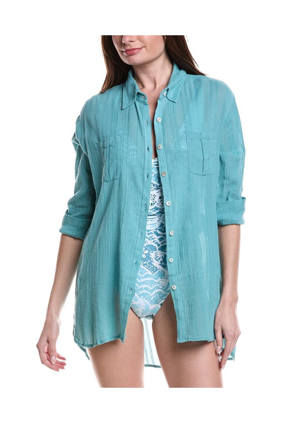 womens Relaxed Shirtdress, XL, Blue