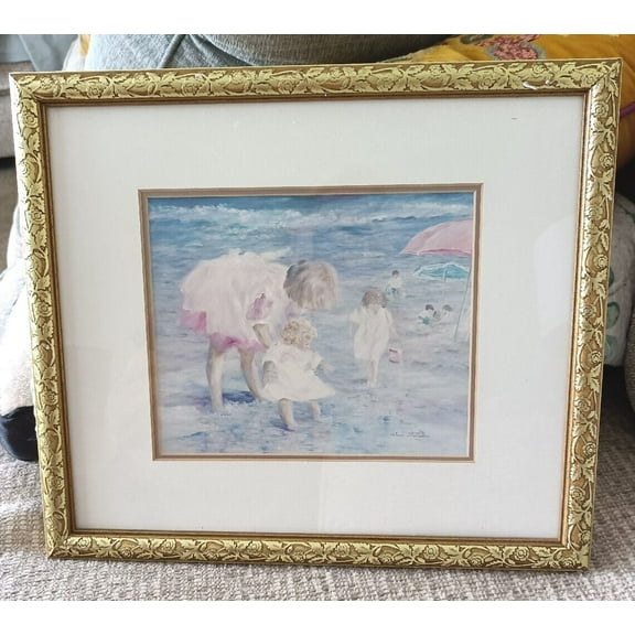 Helen Leveilee Framed Print "With My Doll" 13 x15 EUC