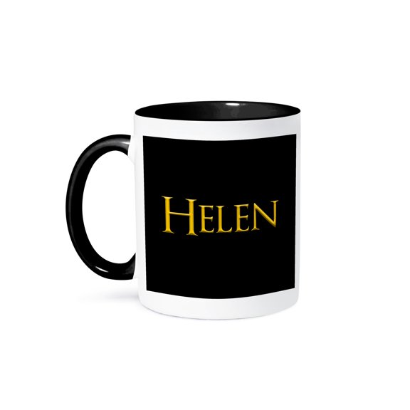 3drose, Helen Popular, Trendy Lady Name in the Usa. Yellow on Black Talisman, 15oz Two-tone Black Mug