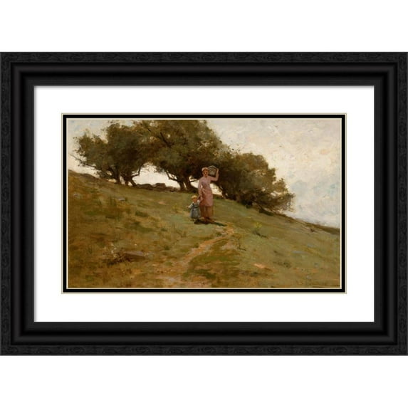 Helen Sheldon Jacobs Smillie 18x13 Black Ornate Wood Framed Double Matted Museum Art Print Titled - When the Dew is in the Grass (1884)