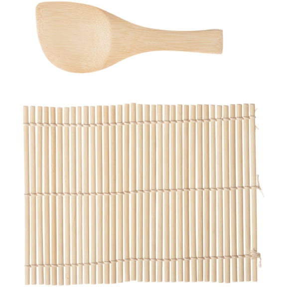 Helen's Asian Kitchen 97082 Sushi Hand Roll Mat with Rice Paddle, 7.25-Inches x 5.25-Inches, Natural Bamboo