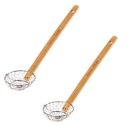 Helens Asian Kitchen Mini Spider Strainer, Set of 2, 3-Inch Stainless Steel Mesh Baskets With Bamboo Handles, For Noodles, Dumplings, Wontons, Deep Frying, And Draining Tasks