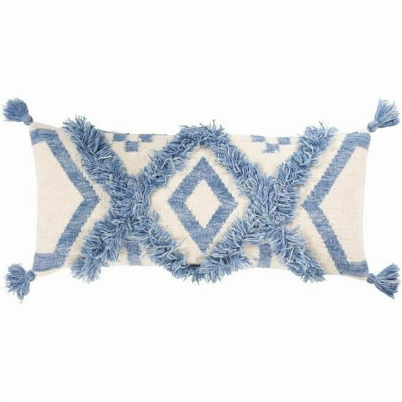Helena HNA-008 10"H x 18"W Lumbar Pillow Cover in Denim and Ivory