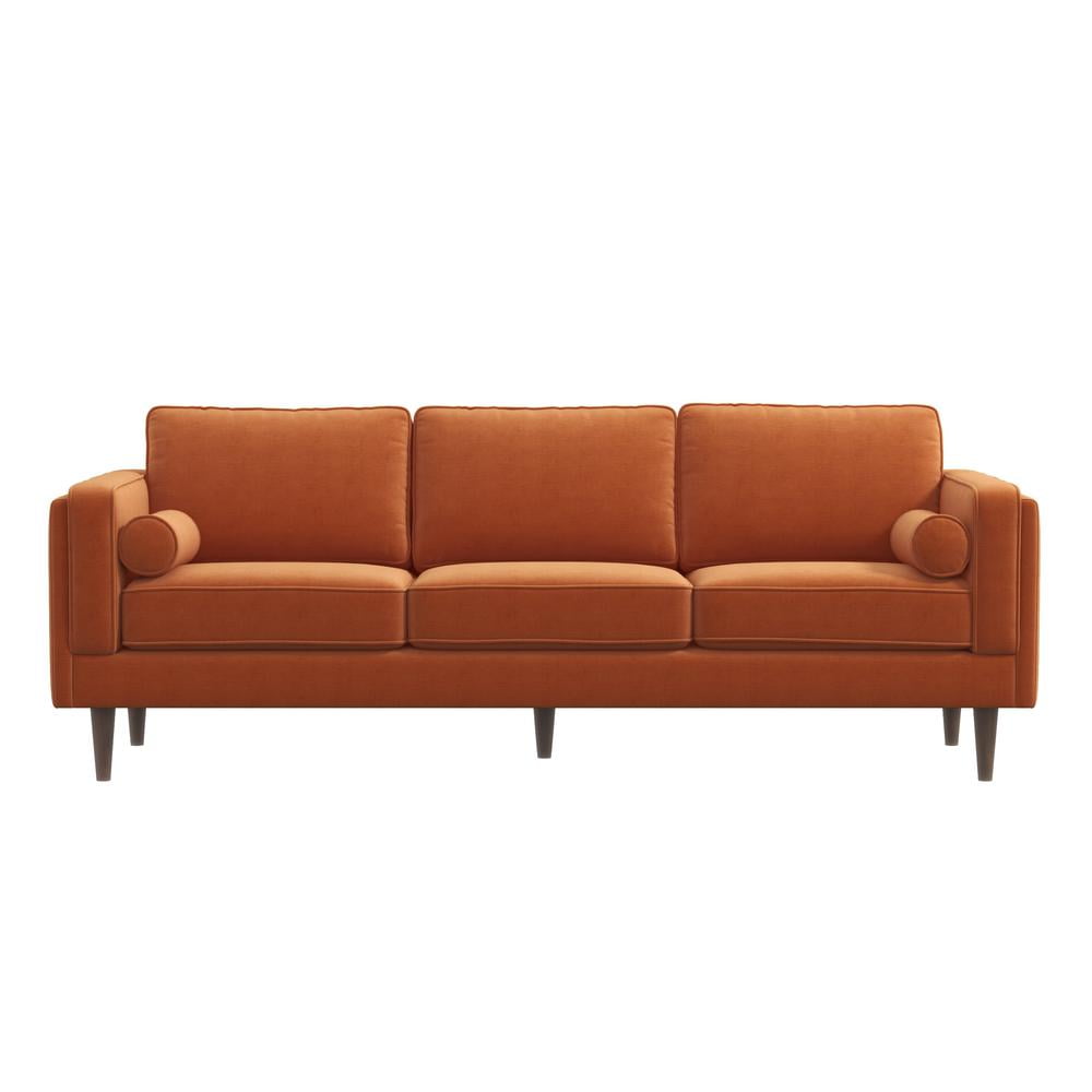 Helena Modern Living Room Rectangular Pillow Back Orange Velvet Sofa ...