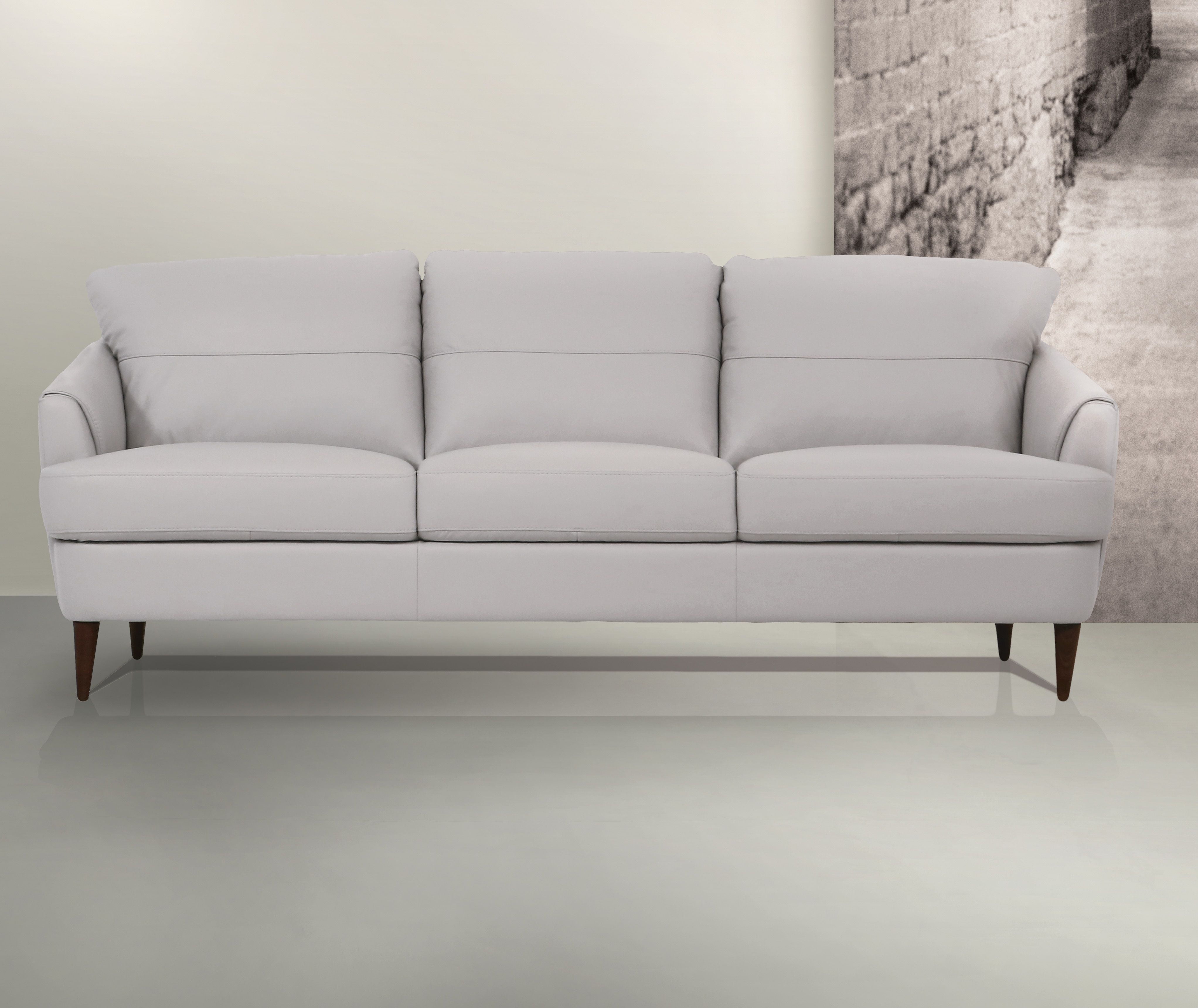 Pearl Gray Leather Chesterfield Sofa with Pillow-top Arms