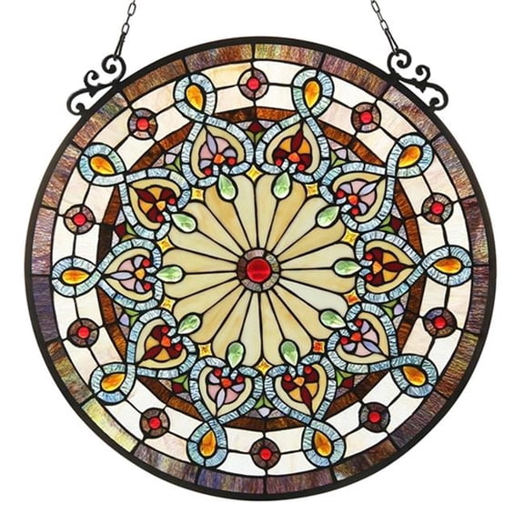 Helena Tiffany Glass Victorian Window Panel - Black - 23.5 in. - Handcrafted Design