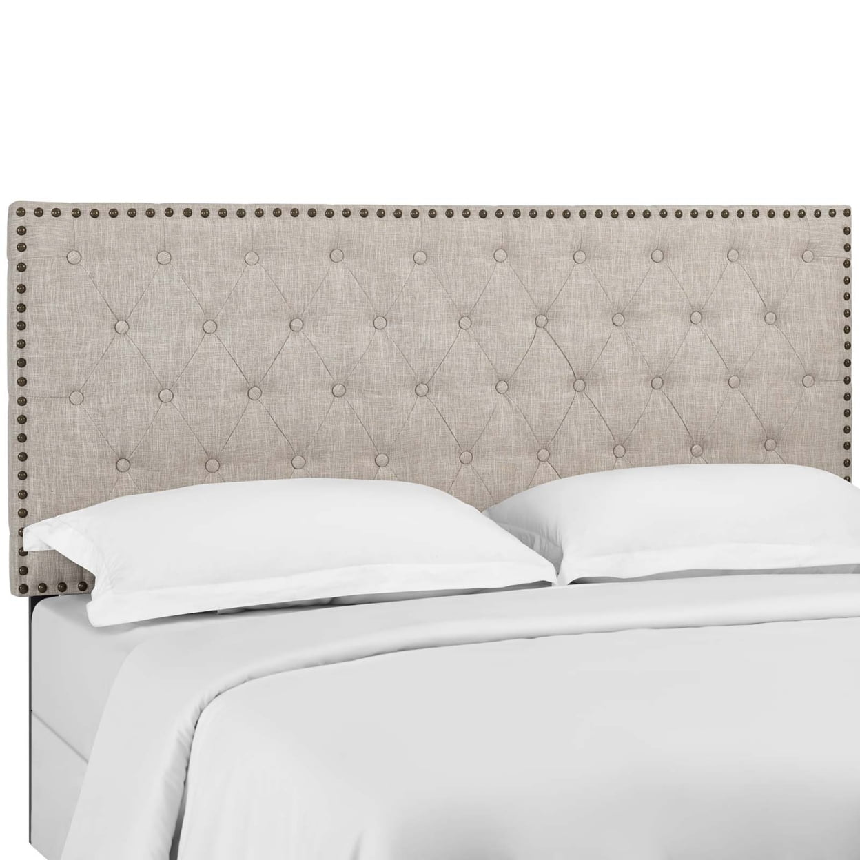 Helena Beige Tufted Twin Upholstered Linen Fabric Headboard