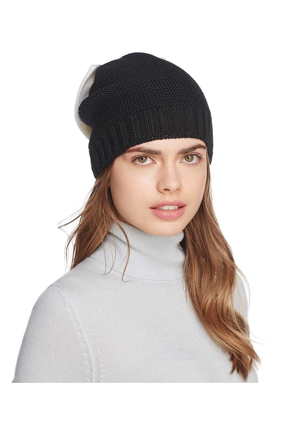 Women’s Knit Bow Beanies, Black/White, One Size